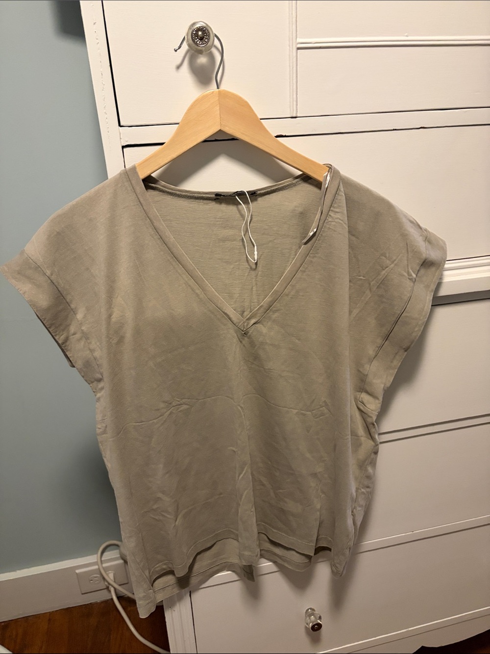 Zara Light Taupe V-Neck Muscle Tee